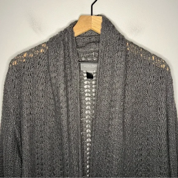 Wooden Ships Alpaca Blend Open Knit Open Cardigan Sweater in Gray M/L - Picture 4 of 5
